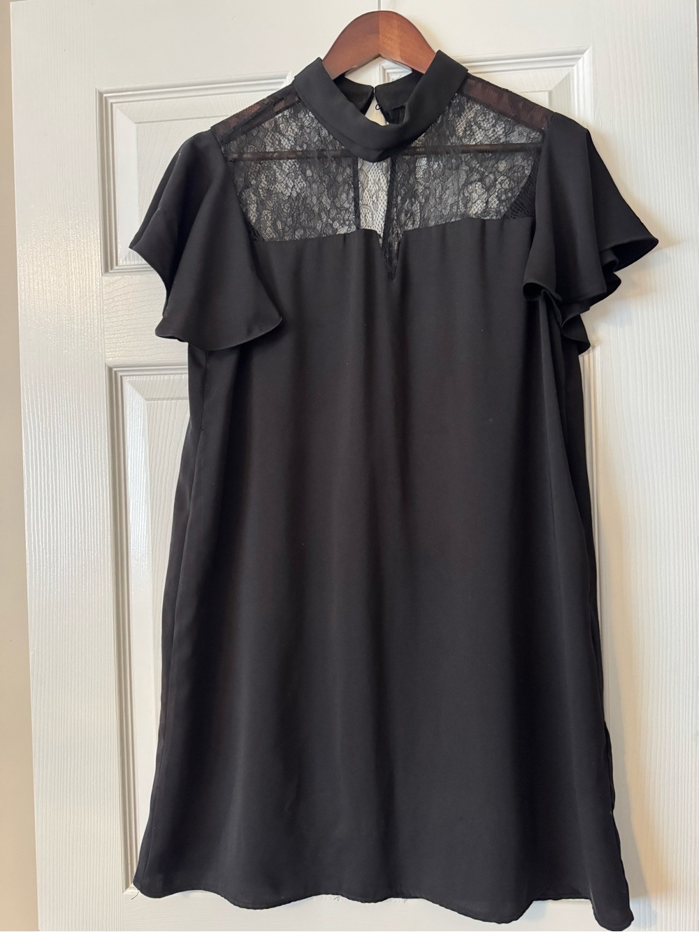 Zara Black Lace Yoke Flutter Sleeve Dress